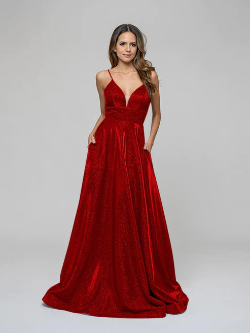 DingJiDress A Line Lace-up Spaghetti Straps Metallic Glitter Prom Dresses