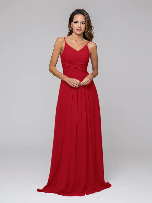 A Line Spaghetti Strap Chiffon Bridesmaid Dresses With Twist-Knot