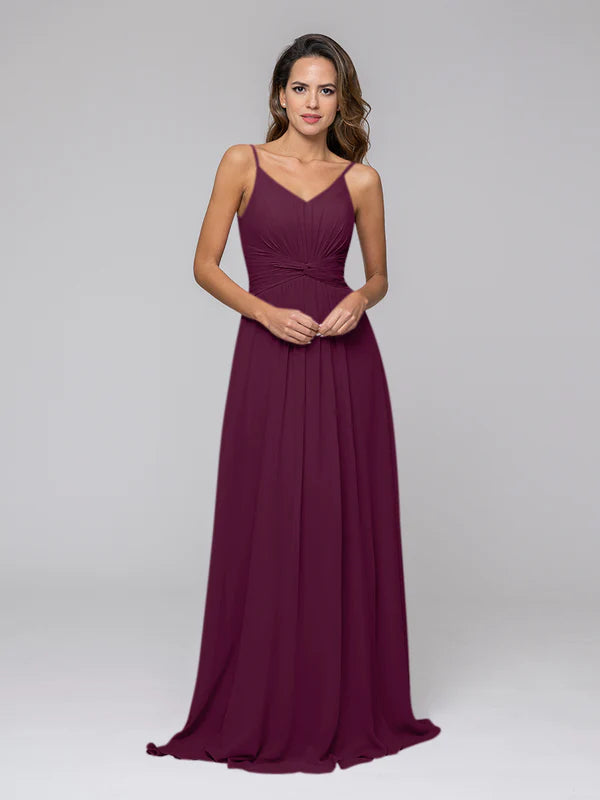 A Line Spaghetti Strap Chiffon Bridesmaid Dresses With Twist-Knot