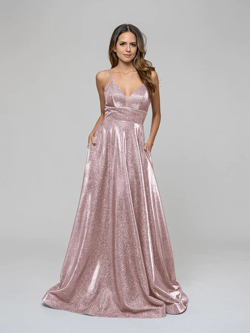 DingJiDress A Line Lace-up Spaghetti Straps Metallic Glitter Prom Dresses