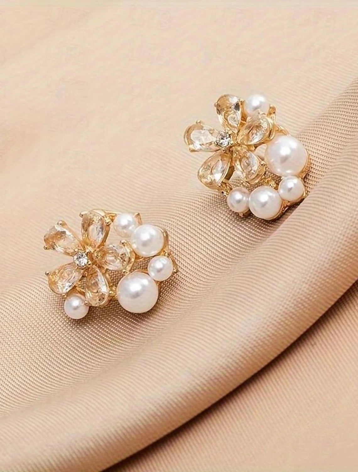 DingJiDress Clear White Fine Jewelry Classic Flower Stylish Earrings Jewelry Gold For Wedding Party 1 Pair