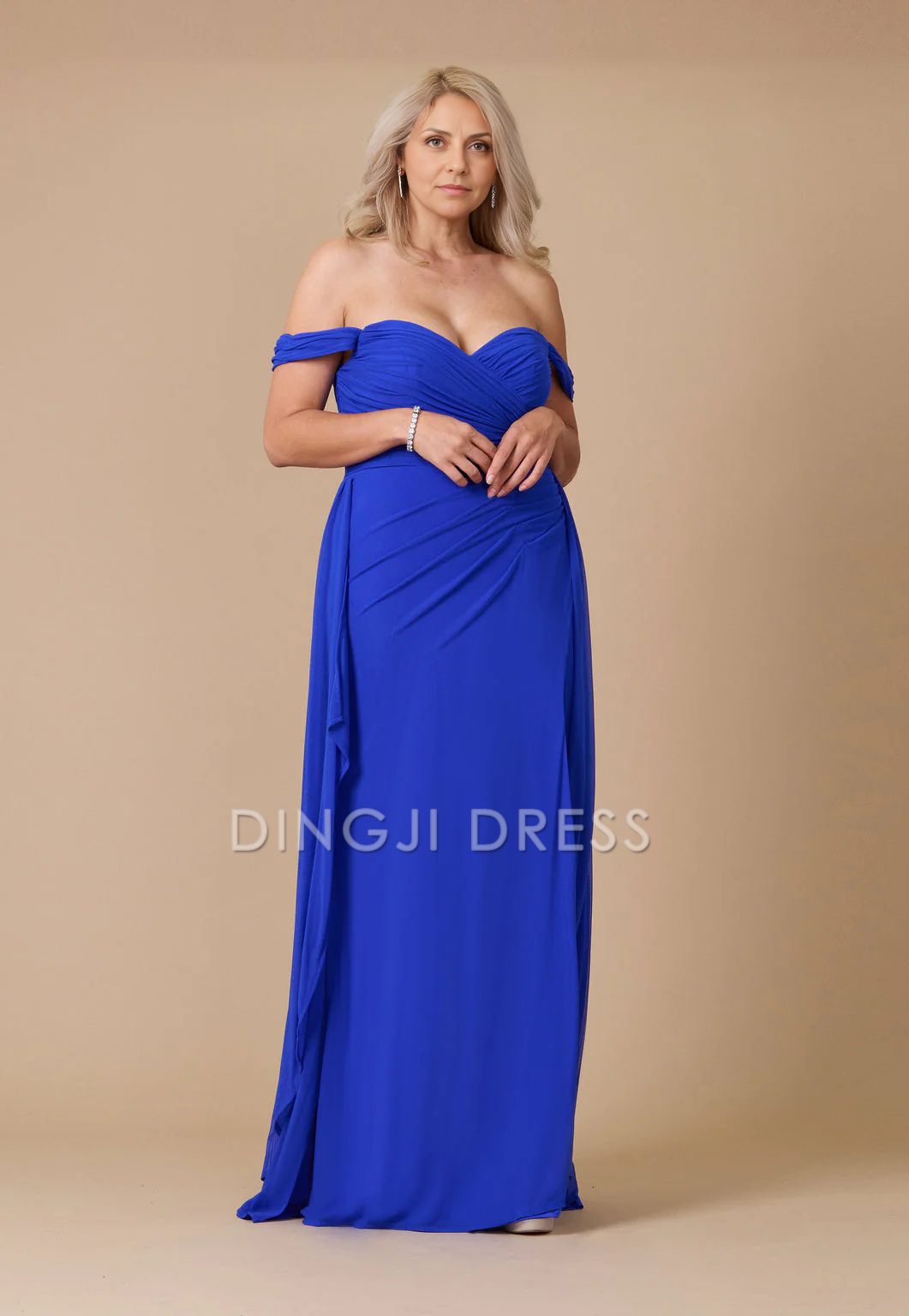 DingJiDress Evening Dress Fashion Off-Shoulder Backless Side Fork Pleated Plus Size Long Mother Of The Bride Dress