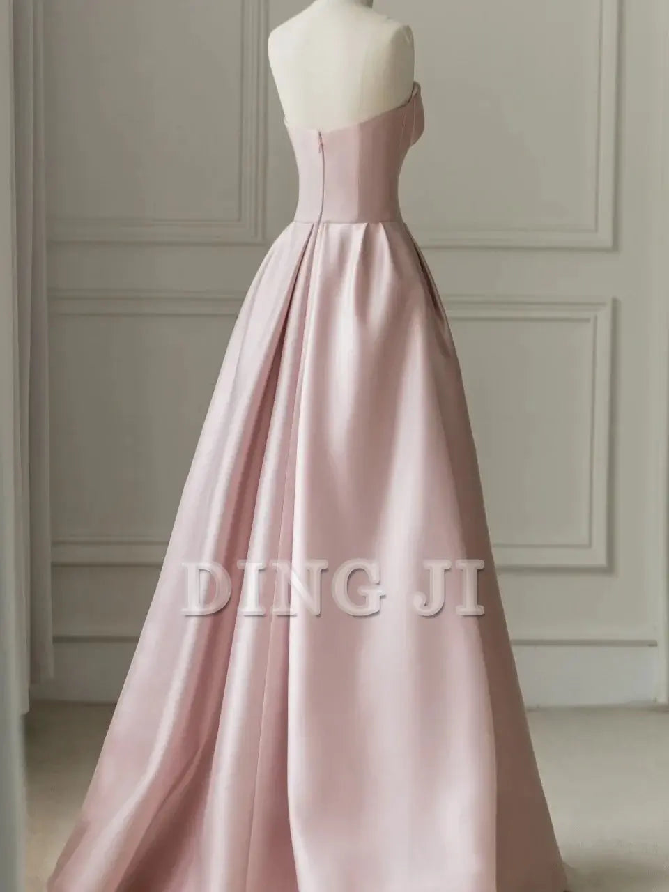 DingJiDress Evening Dress Sleeveless A-Line Floor-Length Satin Tulle Splicing together Strapless Backless Formal Women's Dresses Wedding Guest Dresses