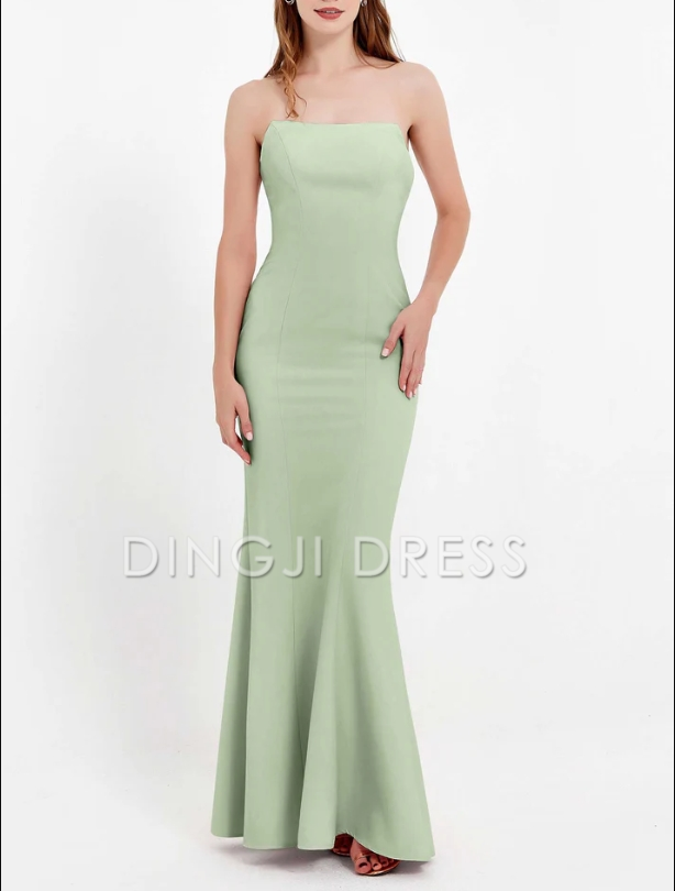DingJiDress Evening Dress Elegant Mermaid Strapless Chiffon Straight Across Bodycon Long Simple Formal Dress