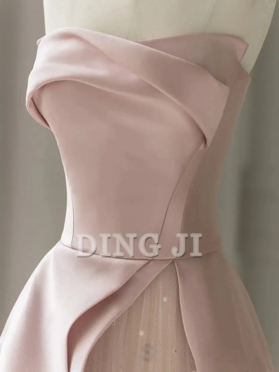 DingJiDress Evening Dress Sleeveless A-Line Floor-Length Satin Tulle Splicing together Strapless Backless Formal Women's Dresses Wedding Guest Dresses