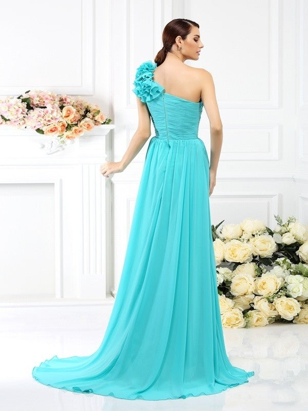 A-Line/Princess One-Shoulder Pleats Sleeveless Long Chiffon Bridesmaid Dresses