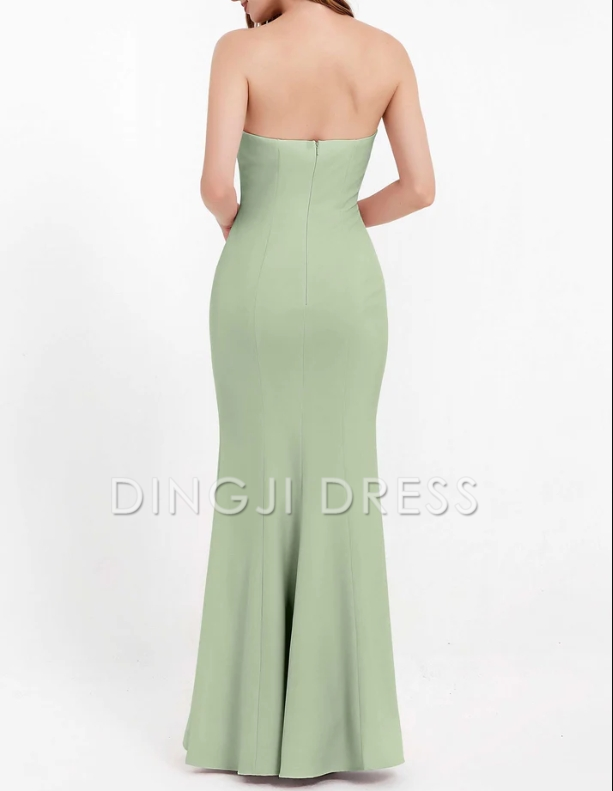 DingJiDress Evening Dress Elegant Mermaid Strapless Chiffon Straight Across Bodycon Long Simple Formal Dress