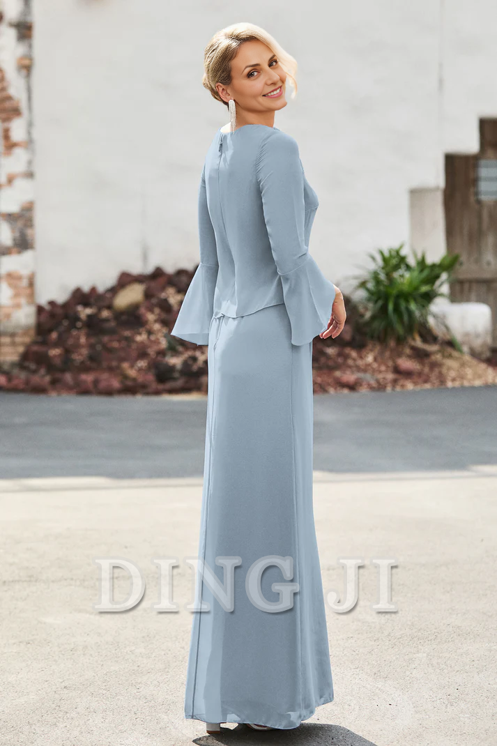 DingJiDress Mother of the Bride Dresses V-neck Long Sleeves Sheath Dress Side Fork High Quality Elegant Dresses Wedding Guests Dresses