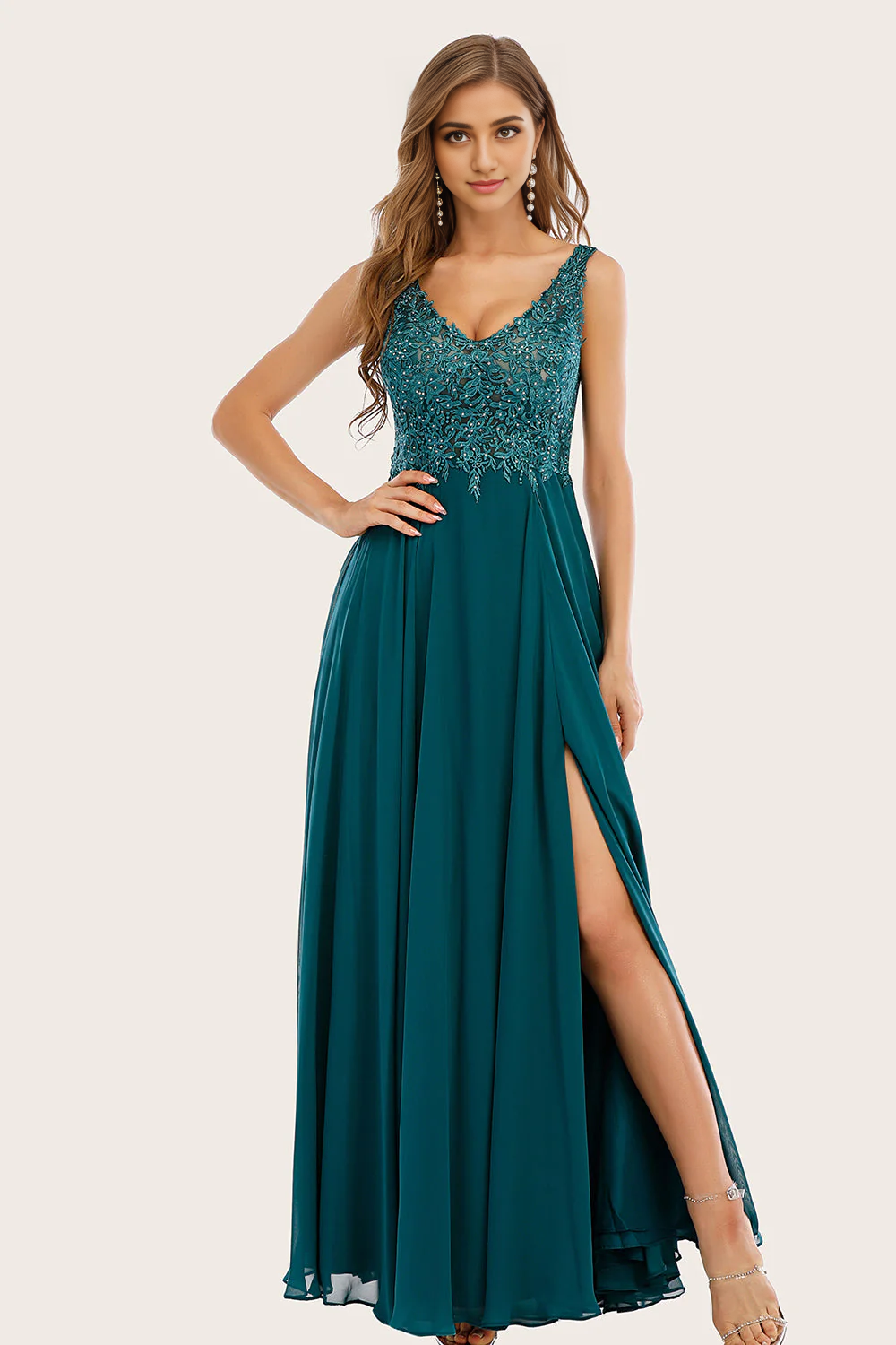 DingJiDress High Quality Dress Elegant Chiffon A Line V Neck Backless Side Fork Long Prom Dress