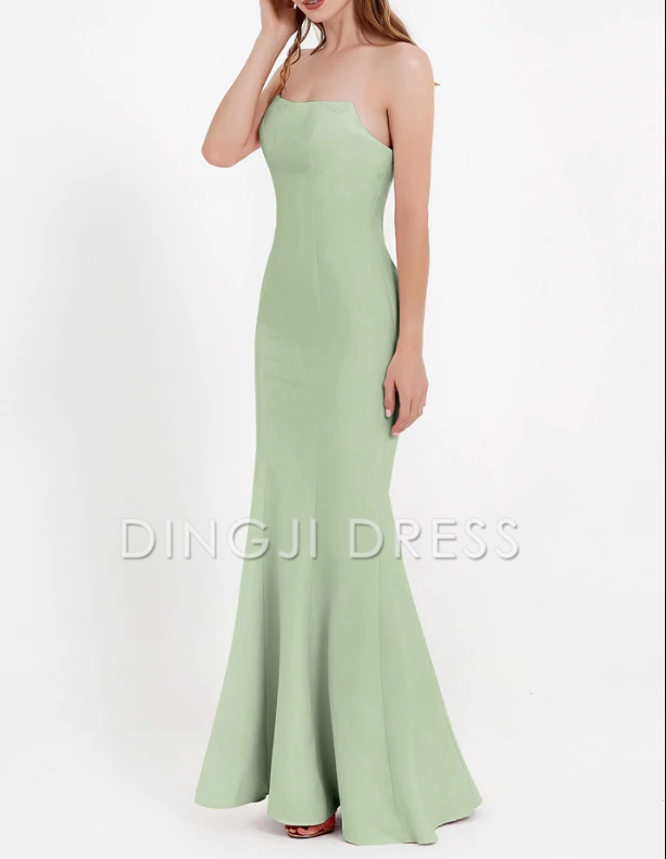 DingJiDress Evening Dress Elegant Mermaid Strapless Chiffon Straight Across Bodycon Long Simple Formal Dress