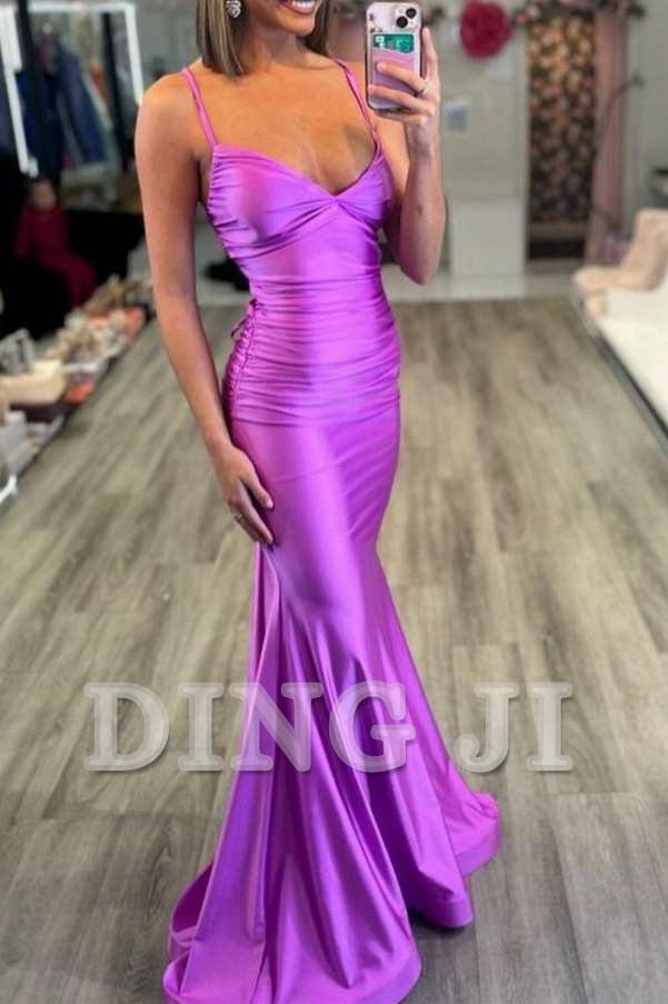 DingJiDress Evening Dress V-Neck Spaghetti Strap Mermaid Cultivate oneself Sexy Backless with Lace-Up Back Formal Women's Dresses Wedding Guest Dresses