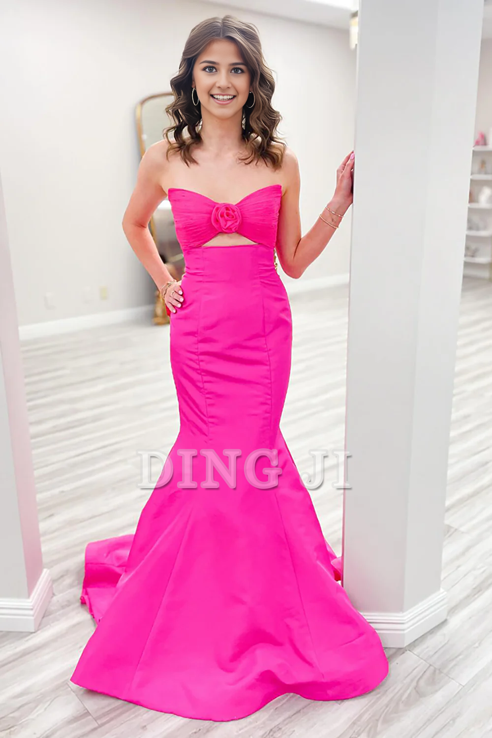 DingJiDress Evening Dress Strapless Ruched Mermaid Hollow out Backless Sweep Train Prom Dress Unique Charming Formal Women's Dresses Wedding Guest Dresses