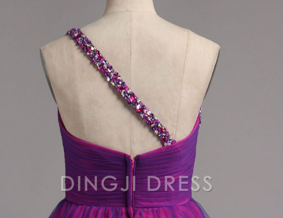 DingJiDress Short Prom Dress A-Line One Shoulder Tulle Ruffles With Beads Sparkle Best Selling Homecoming Dress