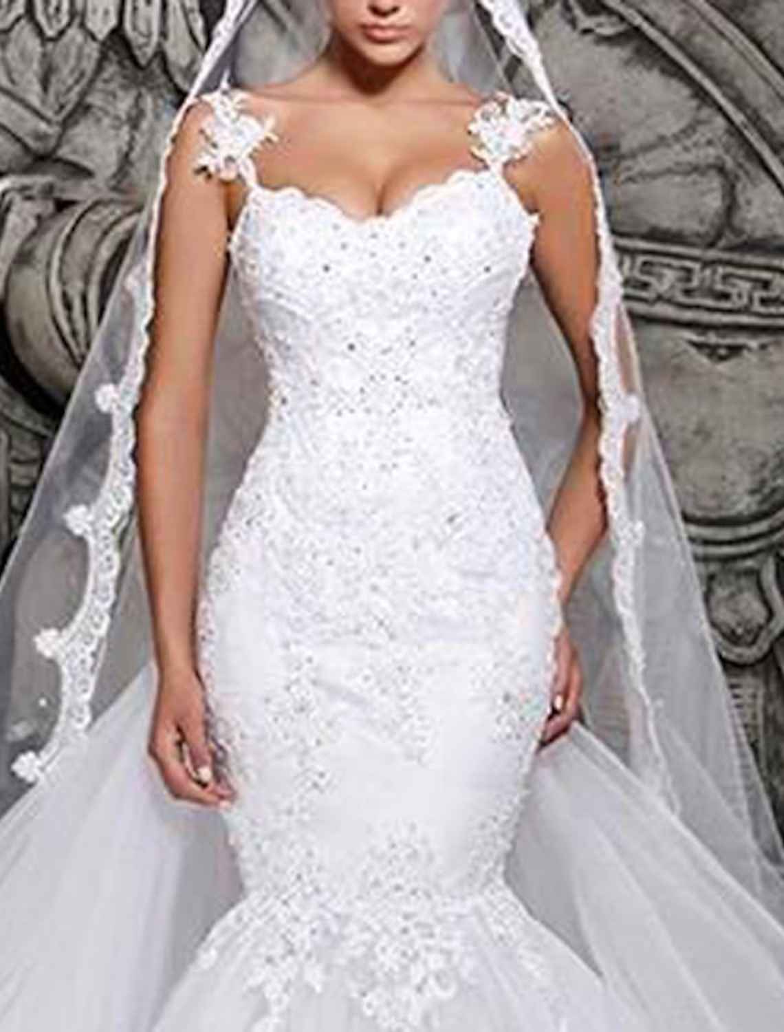 Engagement Open Back Formal Wedding Dresses Court Train Strap Strapless Lace