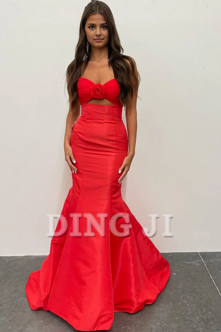 DingJiDress Evening Dress Strapless Ruched Mermaid Hollow out Backless Sweep Train Prom Dress Unique Charming Formal Women's Dresses Wedding Guest Dresses