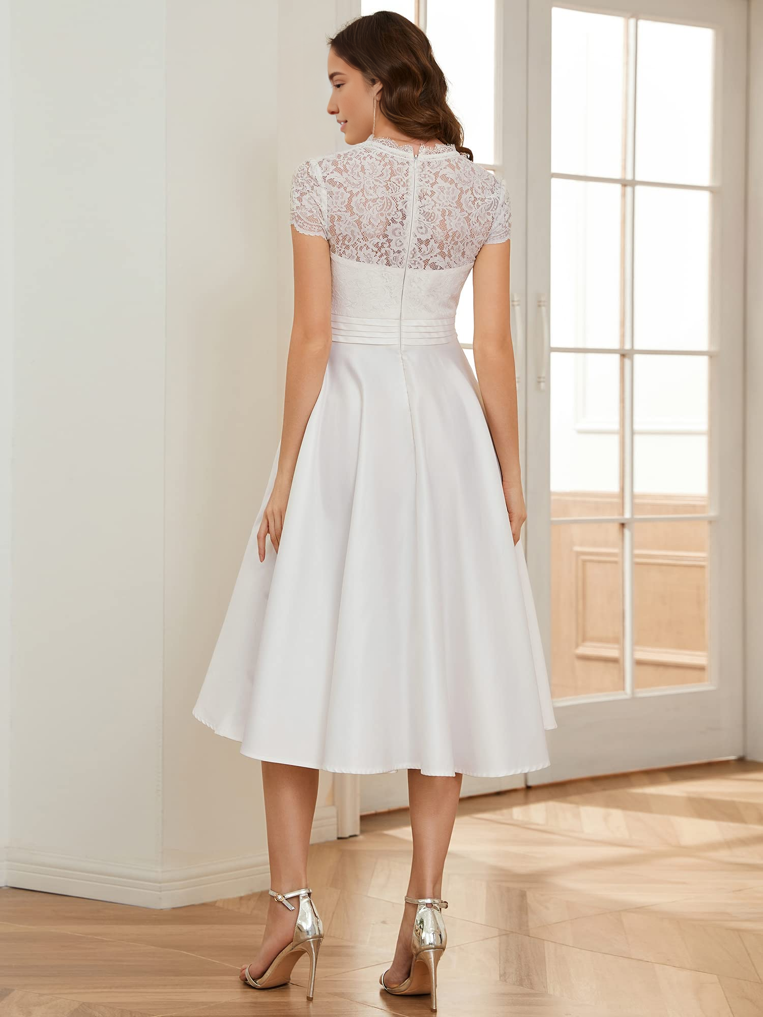 DingJiDress Wedding Dress A-line V-neck Lace See-through Pleated Simple Formal Women's Dresses