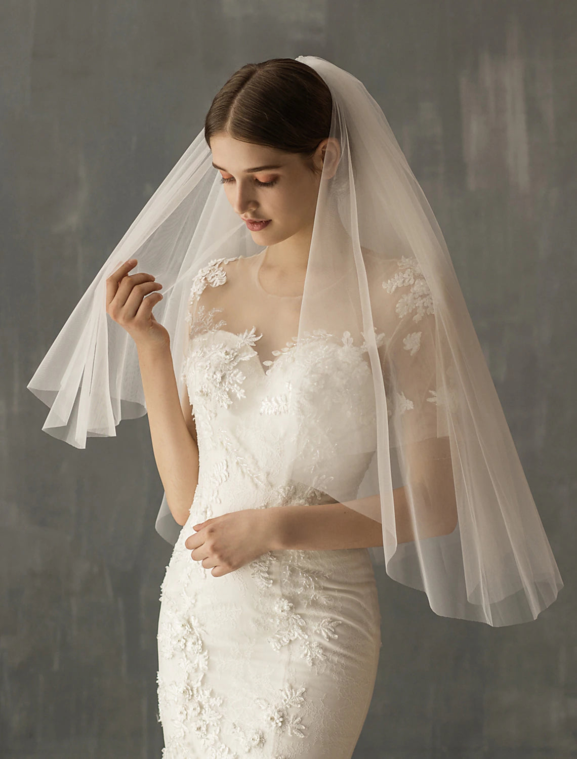 DingJiDress Two-tier Sweet Wedding Veil Elbow Veils with Solid / Veil