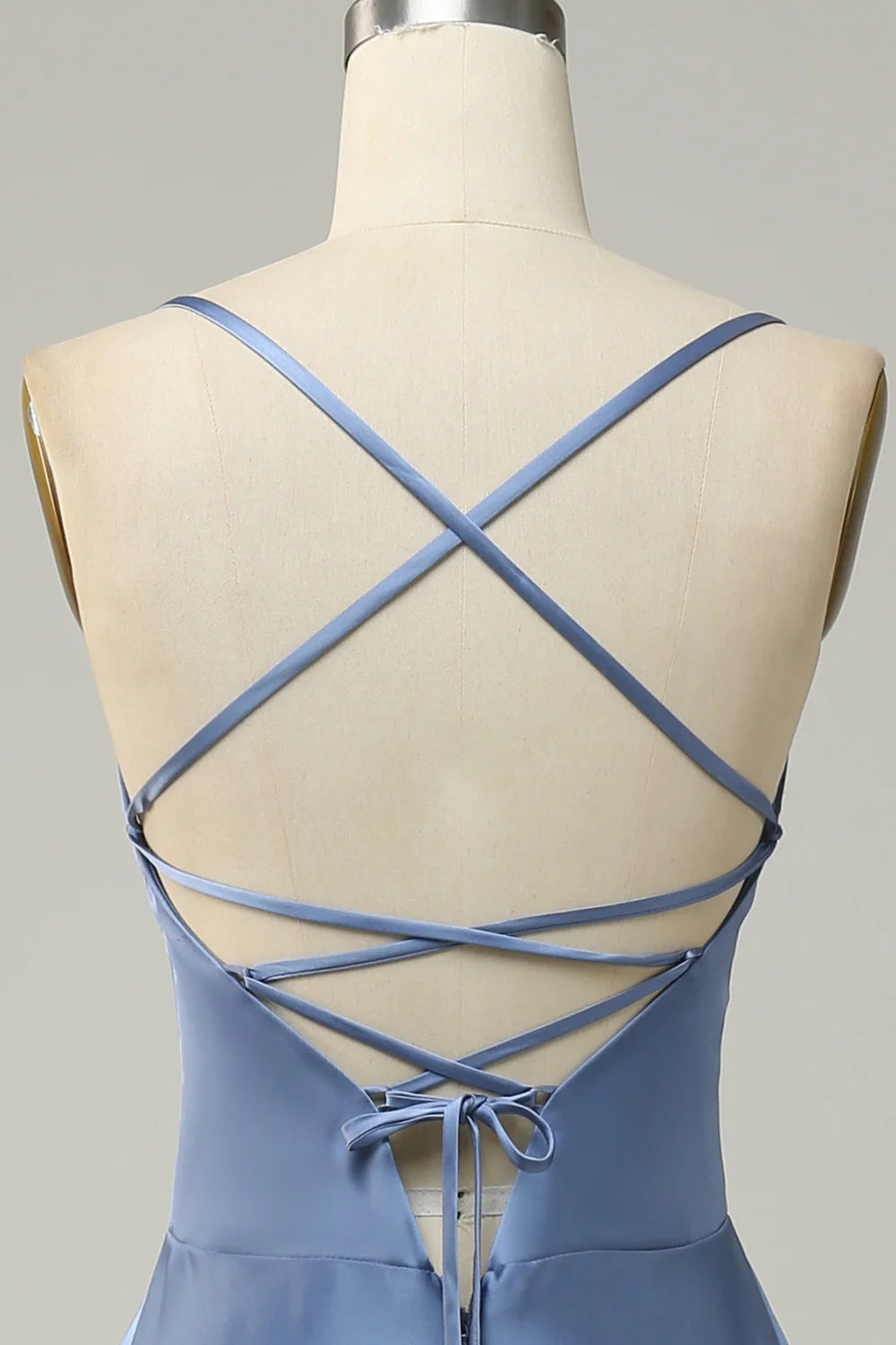 DingJiDress Grey Blue Halter A Line Long Bridesmaid Dress