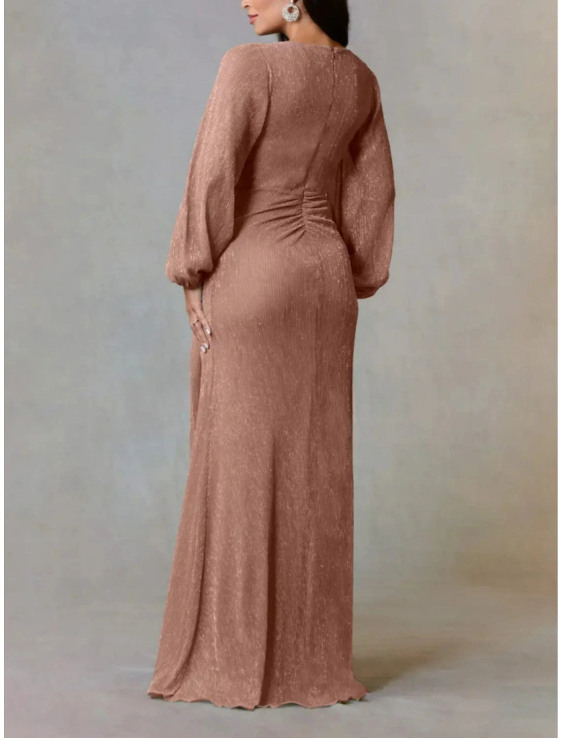 A-Line Mother of the Bride Dress Wedding Guest Simple Elegant V Neck Floor Length Chiffon Long Sleeve with Ruching