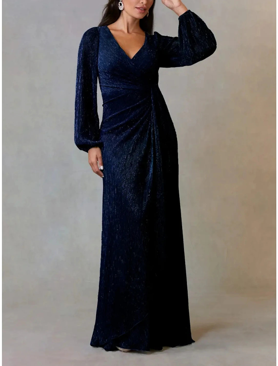 A-Line Mother of the Bride Dress Wedding Guest Simple Elegant V Neck Floor Length Chiffon Long Sleeve with Ruching