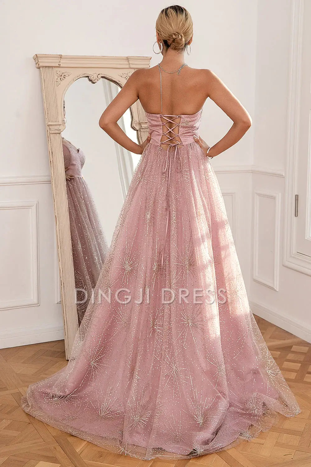 DingJiDress High Quality Dress Evening Dress Glitter A Line Off Shoulder Sweetheart Backless Side Fork Long Prom Dress