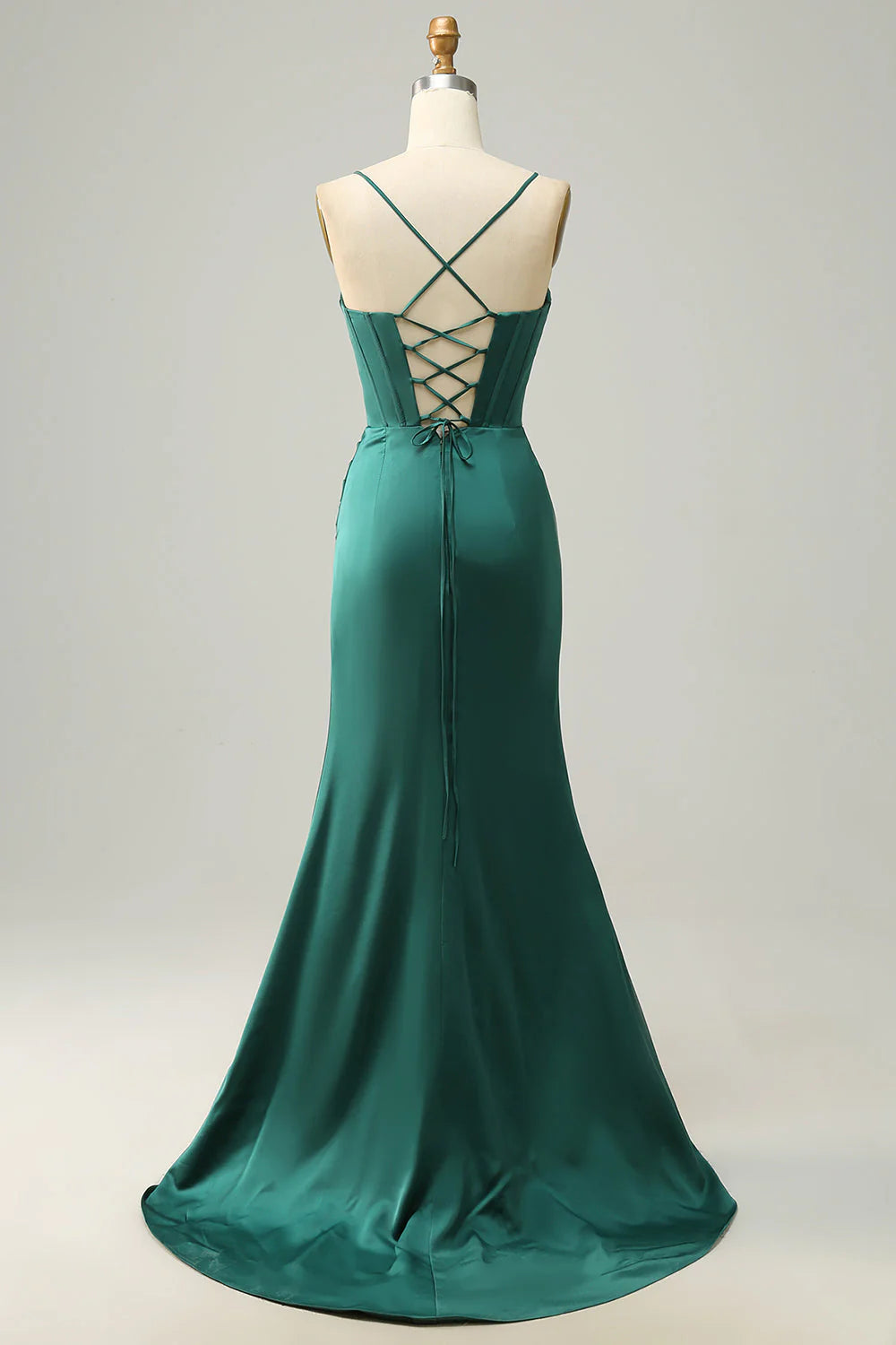 DingJiDress Dark Green Spaghetti Straps Mermaid Prom Dress
