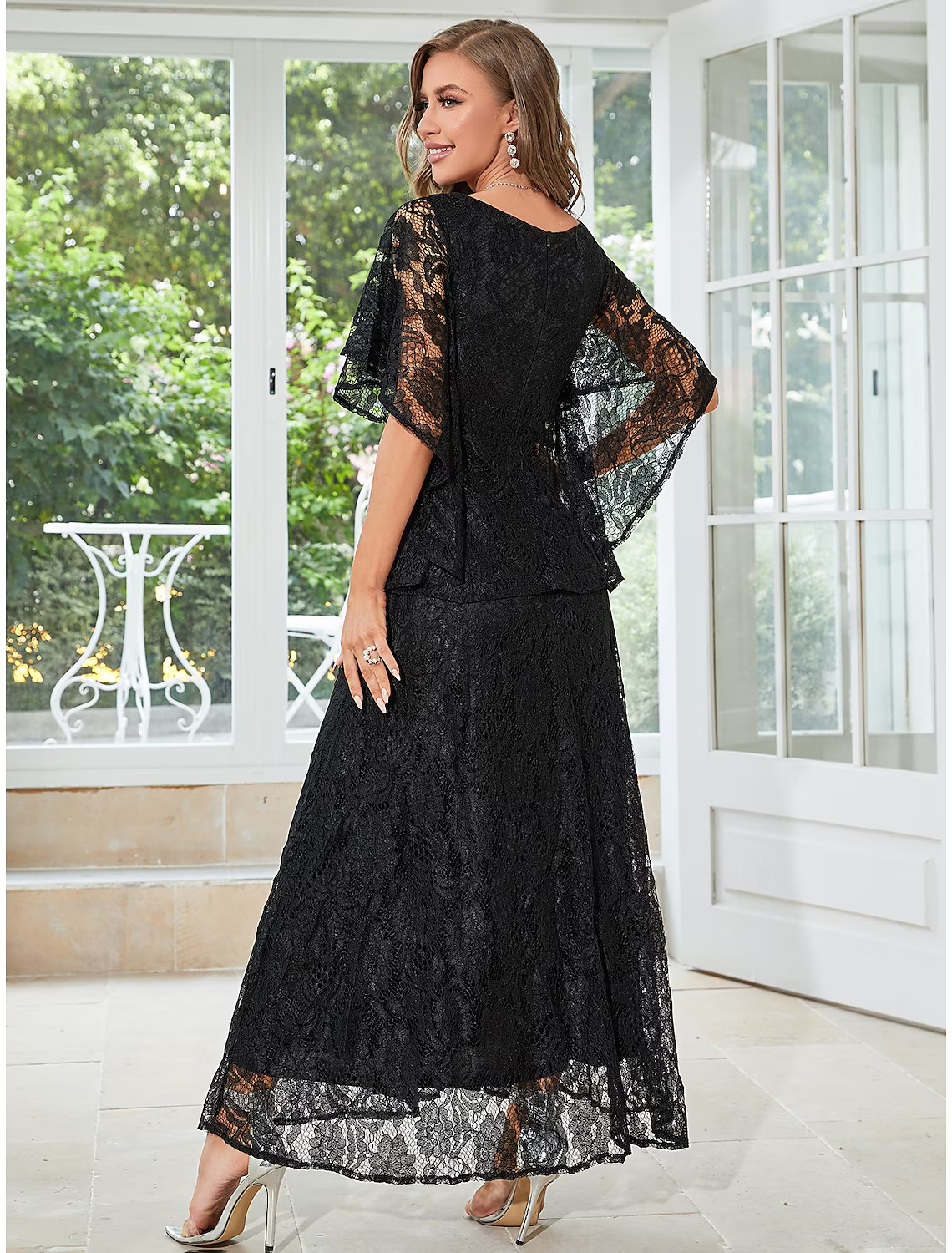 A-Line Wedding Guest Dresses Elegant Dress Party Wear Ankle Length Half Sleeve Lace with Ruffles Appliques Mother of the Bride Dresses