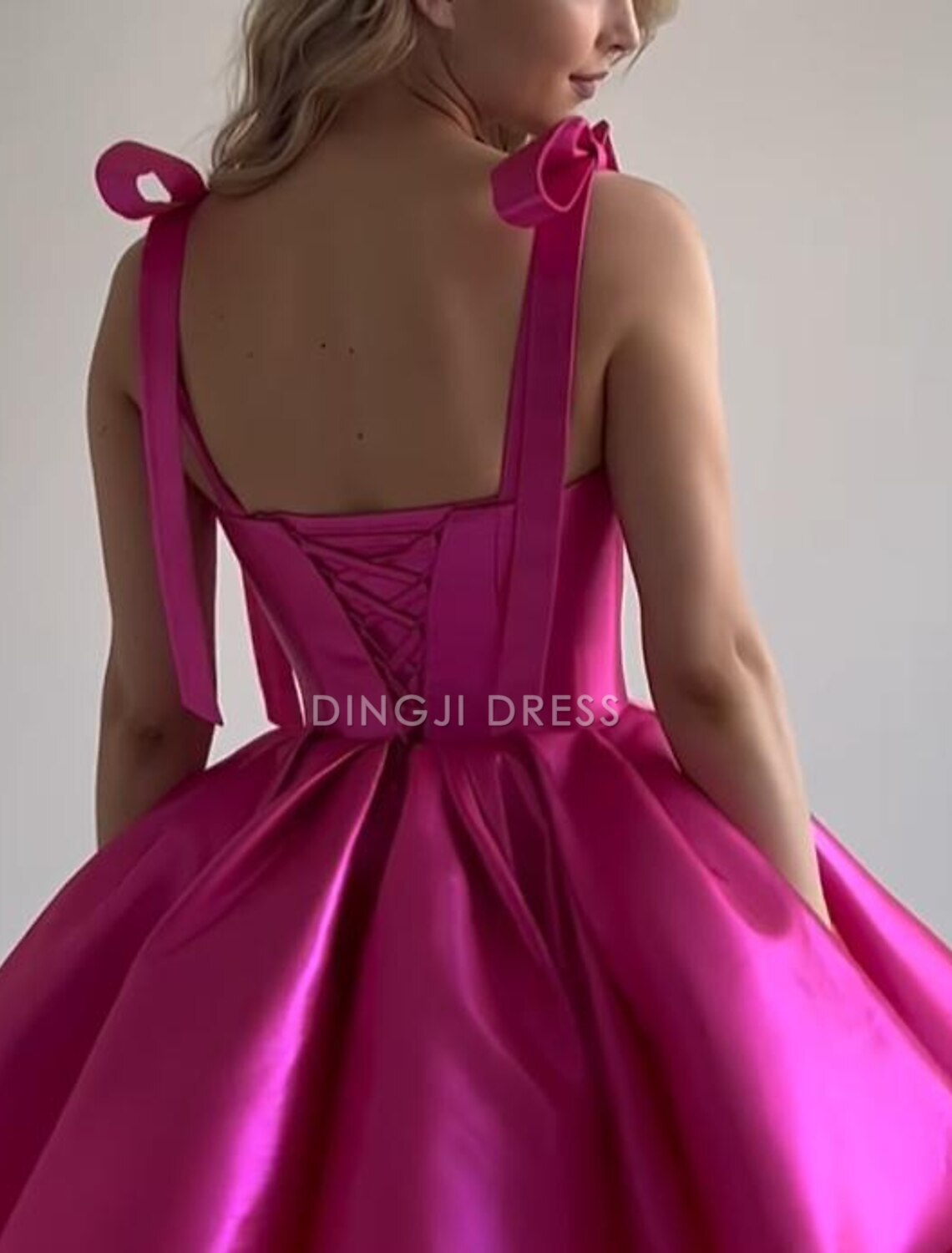 DingJiDress Hot Sale Short Prom Dress Fashion A-Line Corsets Dress Holiday Graduation Sleeveless Spaghetti Strap Satin with Bow(s) Cute New Homecoming Dress