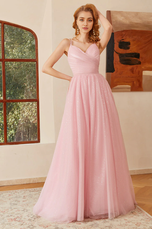 DingJiDress High Quality Dress Exquisite Glitter Sweetheart Spaghetti Strap Lace-Up Ruched Backless Long Prom Dress