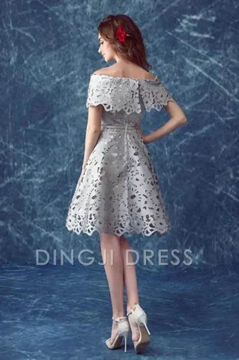 DingJiDress Short Prom Dress Elegant A Line Off Shoulder Retro Lace Fashion Homecoming Dress
