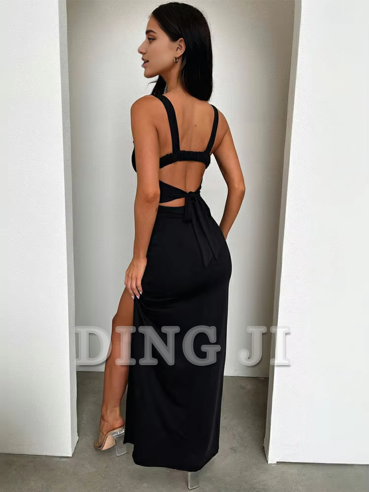 DingJiDress Evening Dress High Split Slim Sleeveless Sexy Dress Elegant Party Long Dresses Backless Bodycon Side Fork Formal Wear Dresses