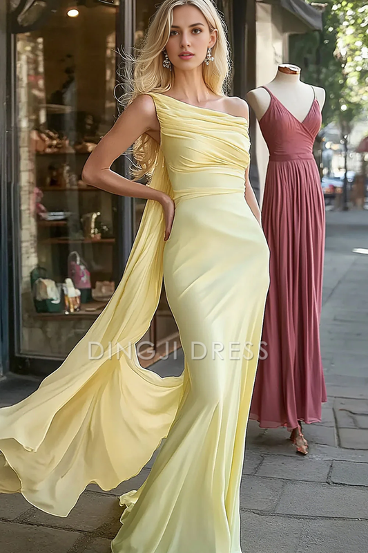 DingJiDress High Quality Dress Mermaid Chiffon One Shoulder Pleated With Sash Fashion Long Prom Dress