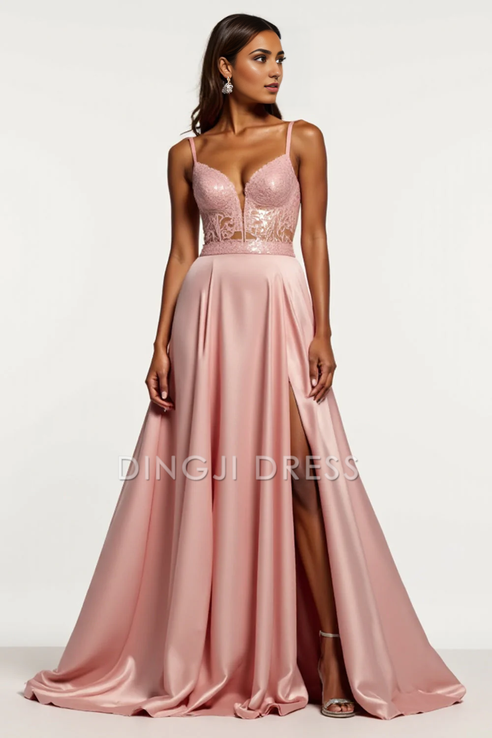 DingJiDress High Quality Dress Charming A Line V-Neck Spaghetti Strap Corset Backless With Slit Long Prom Dress