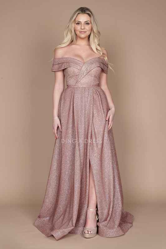 DingJiDress Evening Dress Elegant Off Shoulder Sweetheart Neckline High Front Slit Glitter Long Mother Of The Bride Dress