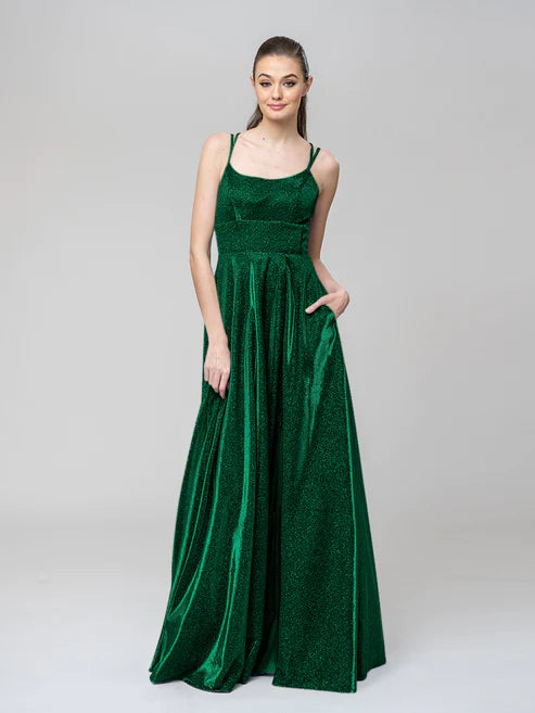 DingJiDress A Line Long Front Slit Metallic Glitter Prom Dresses