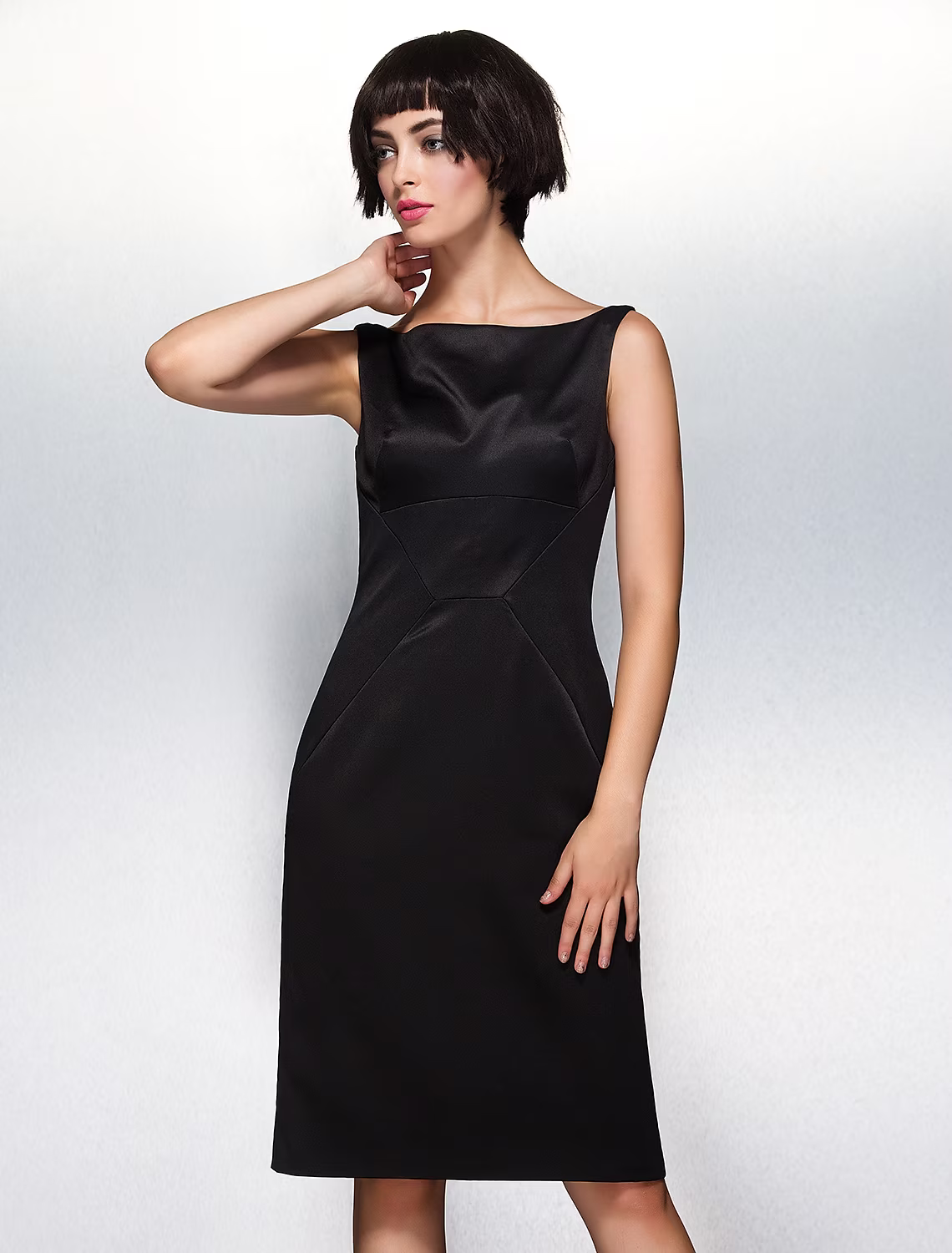 Party Dress Wedding Guest Knee Length Sleeveless Bateau Neck Satin with Pleats