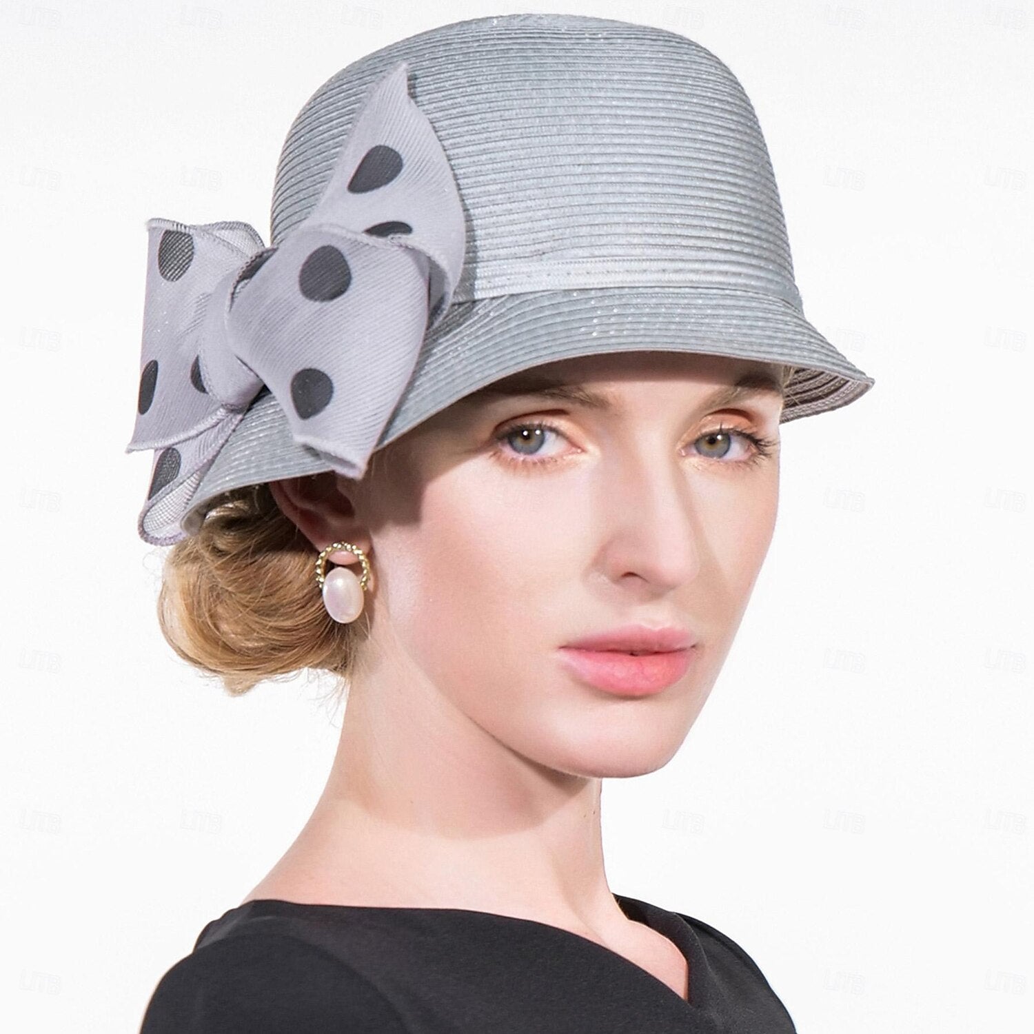 DingJiDress Hats Fiber Bucket Hat Sun Hat Wedding Tea Party Elegant Wedding With Bowknot Polka
