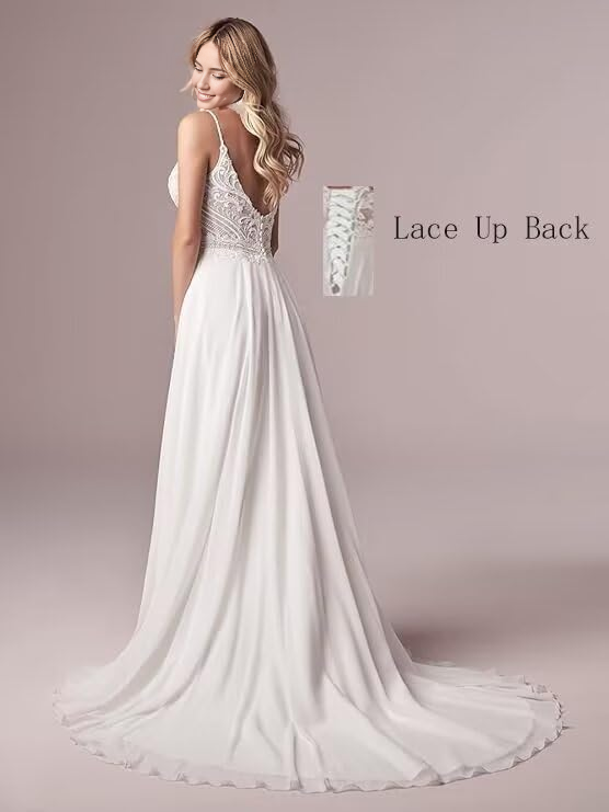 DingJiDress Wedding Dress A-line Beach Boho Lace Applique Bride Chiffon Formal Women's Dresses