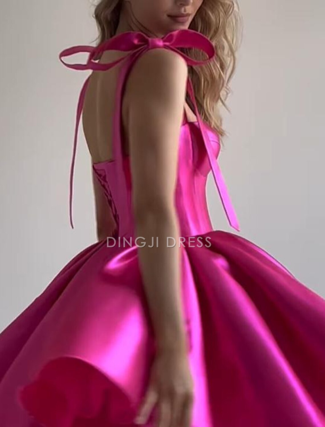 DingJiDress Hot Sale Short Prom Dress Fashion A-Line Corsets Dress Holiday Graduation Sleeveless Spaghetti Strap Satin with Bow(s) Cute New Homecoming Dress