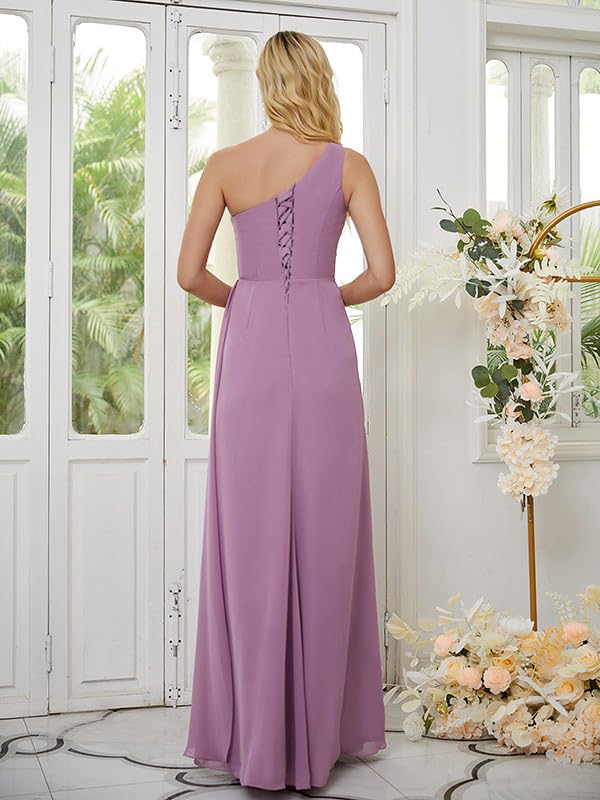 DingJiDress Bridesmaid Dresses One Shoulder Pleated Charming Chiffon Side Fork Long Formal Wear Dresses