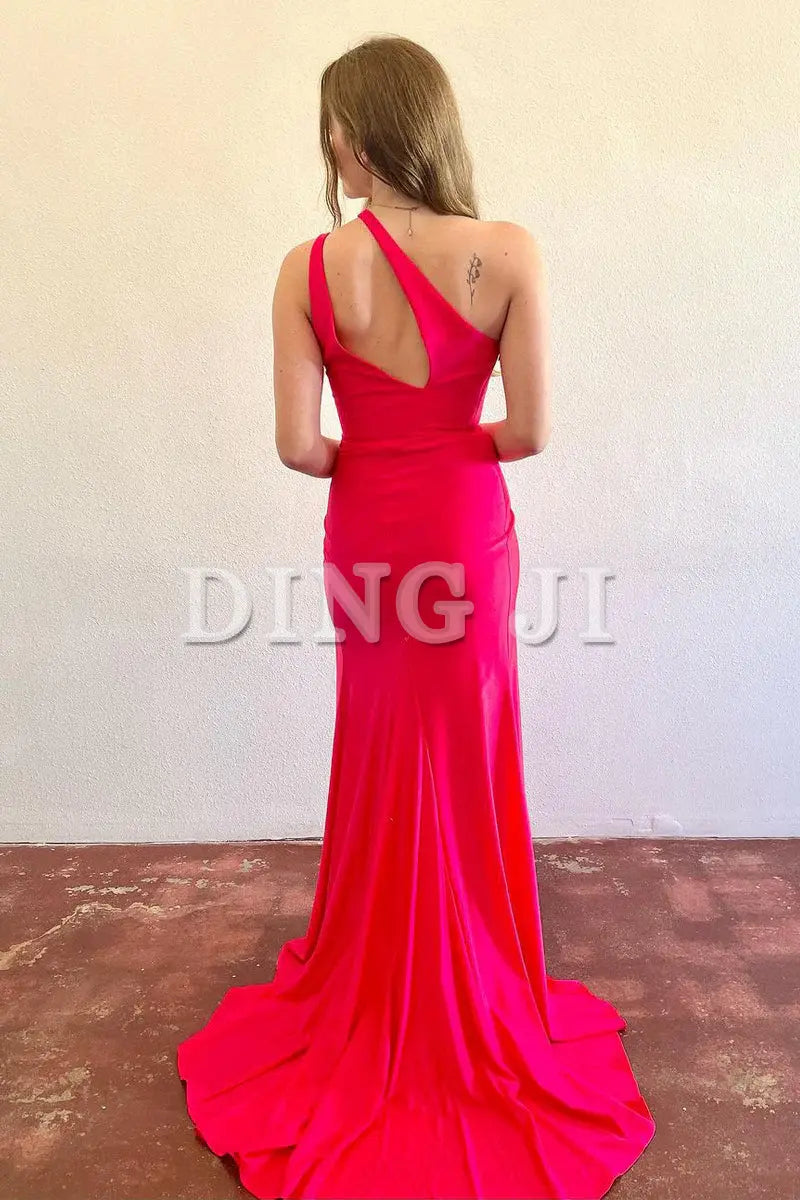 DingJiDress Simple Evening Dress Mermaid Cultivate oneself One Shoulder Long Prom Dress Side Fork Temperament Fashion Formal Wear Dresses Wedding Guest Dresses