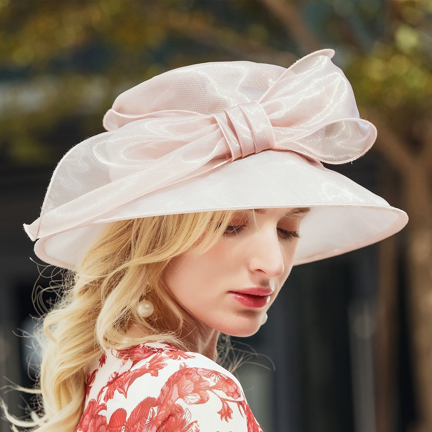 DingJiDress Hats Hat Sun Hat Holiday Melbourne Cup Wedding With Bowknot Headpiece Headwear Size: M