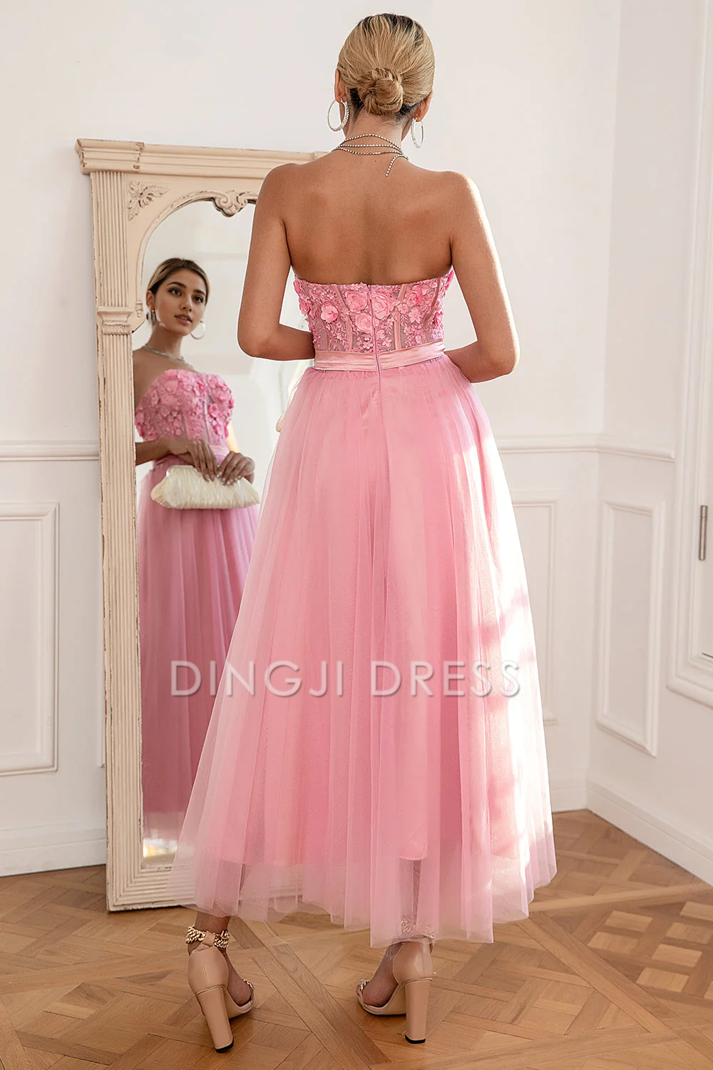 DingJiDress High Quality Dress Gorgeous A Line Strapless With Appliques Backless Fashion Prom Dress