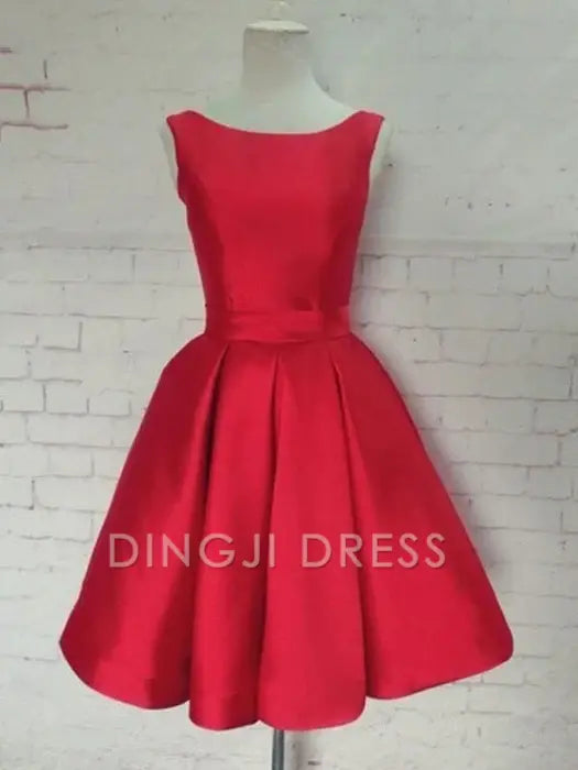 DingJiDress Short Prom Dress Elegant A-Line Satin Scoop Sleeveless Party Dress With Belt Best Selling Homecoming Dress