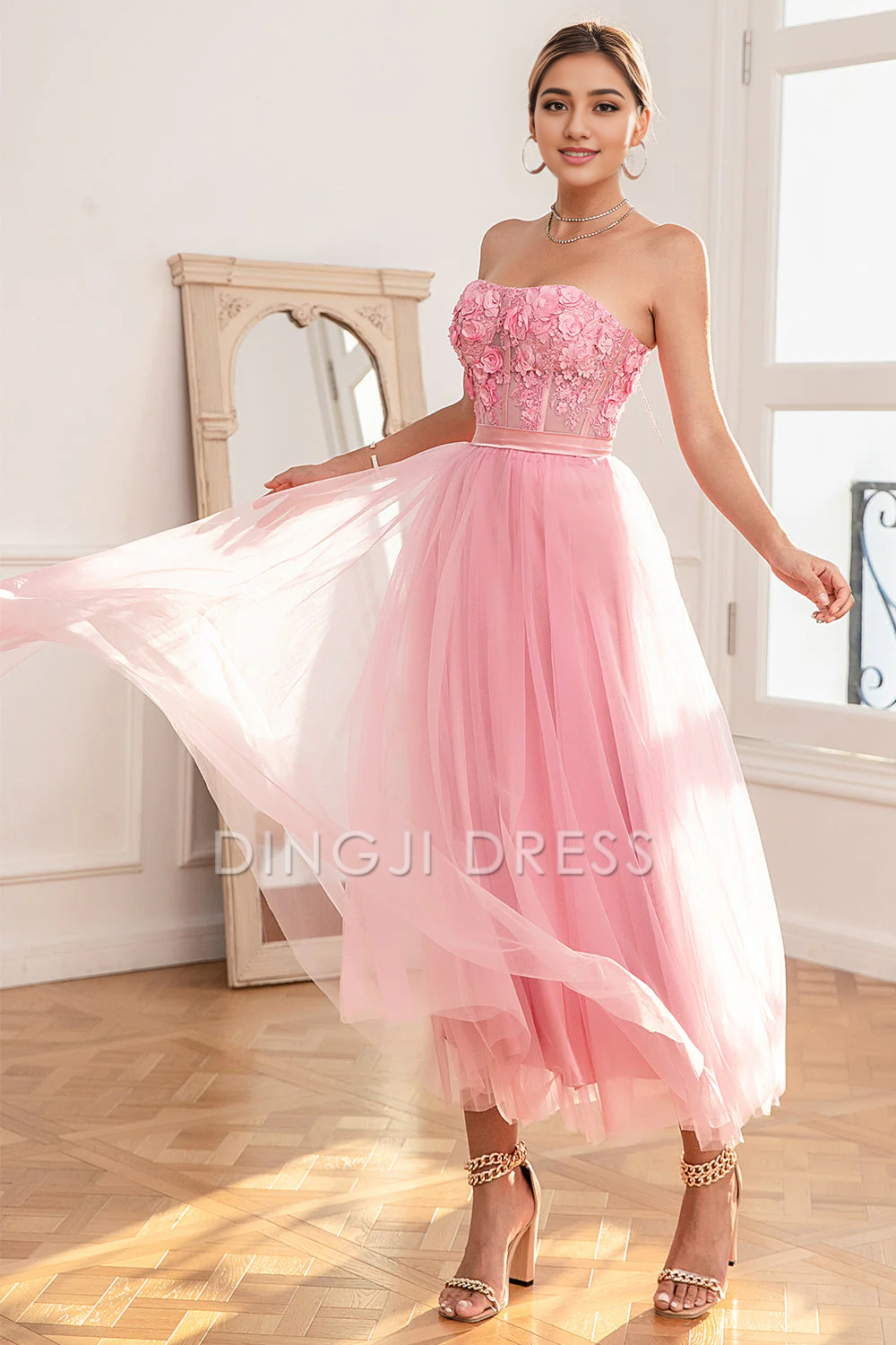 DingJiDress High Quality Dress Gorgeous A Line Strapless With Appliques Backless Fashion Prom Dress