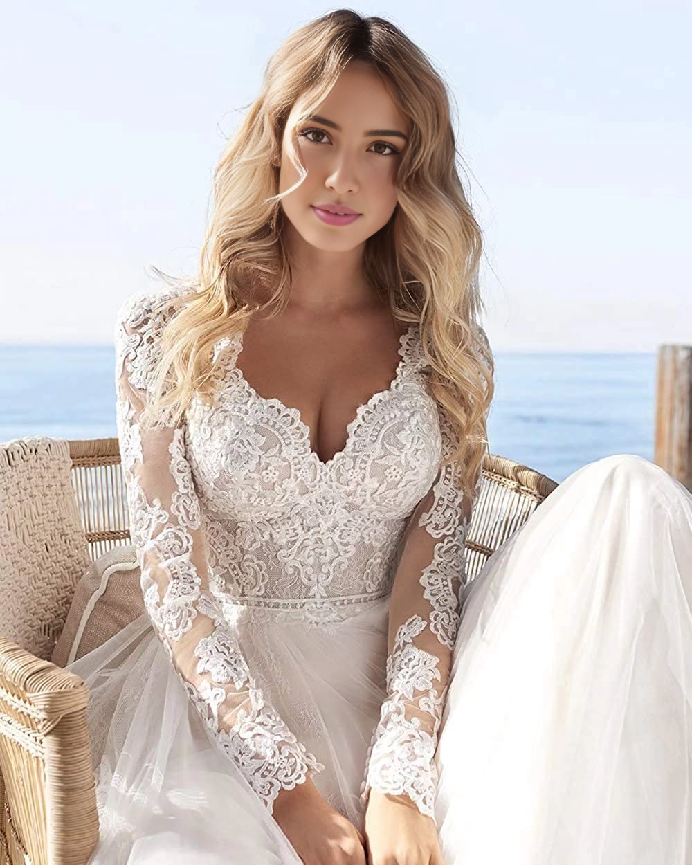 DingJiDress Wedding Dress Mermaid Lace Beach Bridal Dress Long Sleeves Formal Women's Dresses