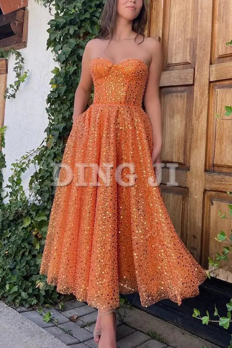 DingJiDress Sequin Evening Dress A-Line Prom Dresses Sparkle Shine Dress Cocktail Party Floor Length Sleeveless Sweetheart Formal Wear Dresses Wedding Guest Dresses