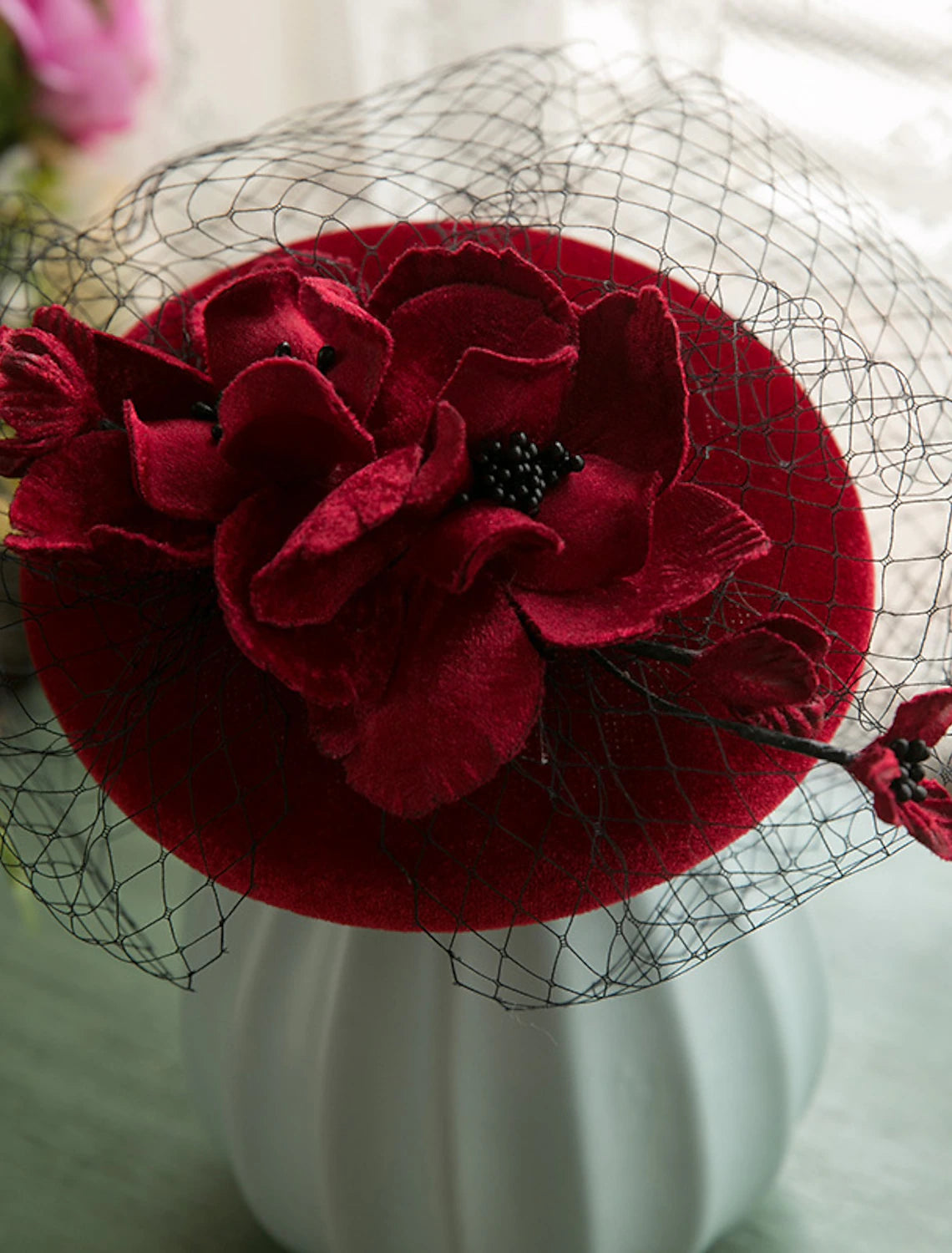 DingJiDress Fascinators Kentucky Derby Hat Velour Bucket Fall Wedding Hat Pillbox Hat Horse Race Ladies Day Melbourne Cup Cocktail Royal Astcot Flower Elegant With Floral Tulle Headpiece Headwear