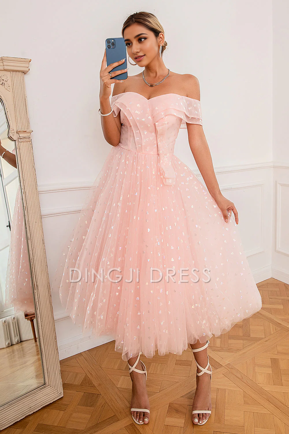 DingJiDress High Quality Dress Fashion Off Shoulder Sweetheart Pleated Sparkle Prom Dress