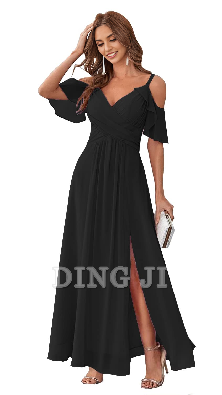 DingJiDress Bridesmaid Dresses Sweetheart Off Shoulder Chiffon Side Fork Elegant Long Formal Wear Dresses